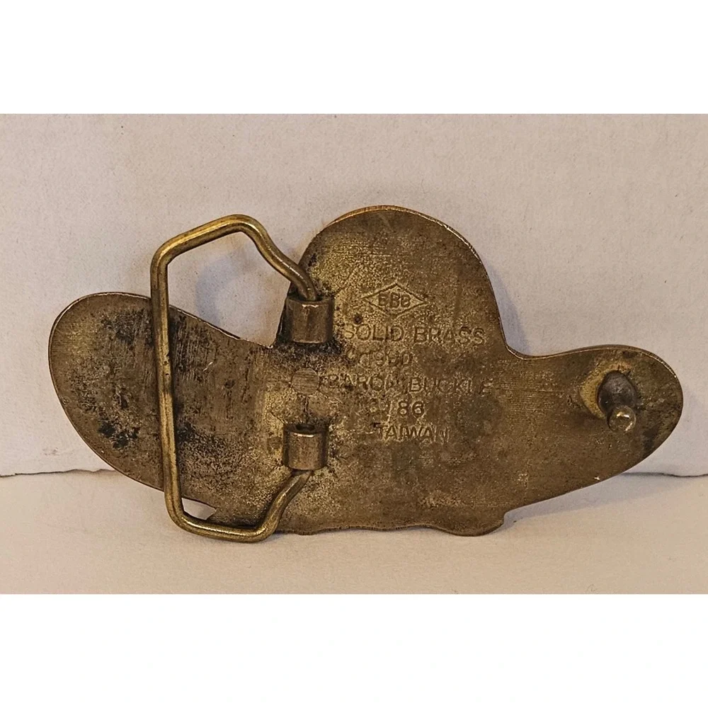 Vintage 1980 Baron Buckle Solid Brass Cowboy Hat Western Belt Buckle 3186